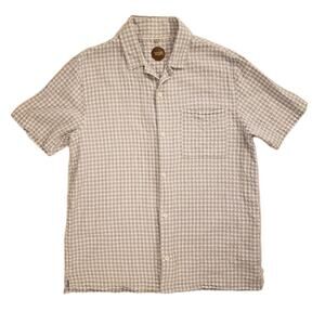 Common People L Button-Down Shirt Textured Soft Short Sleeve Blue White Cotton